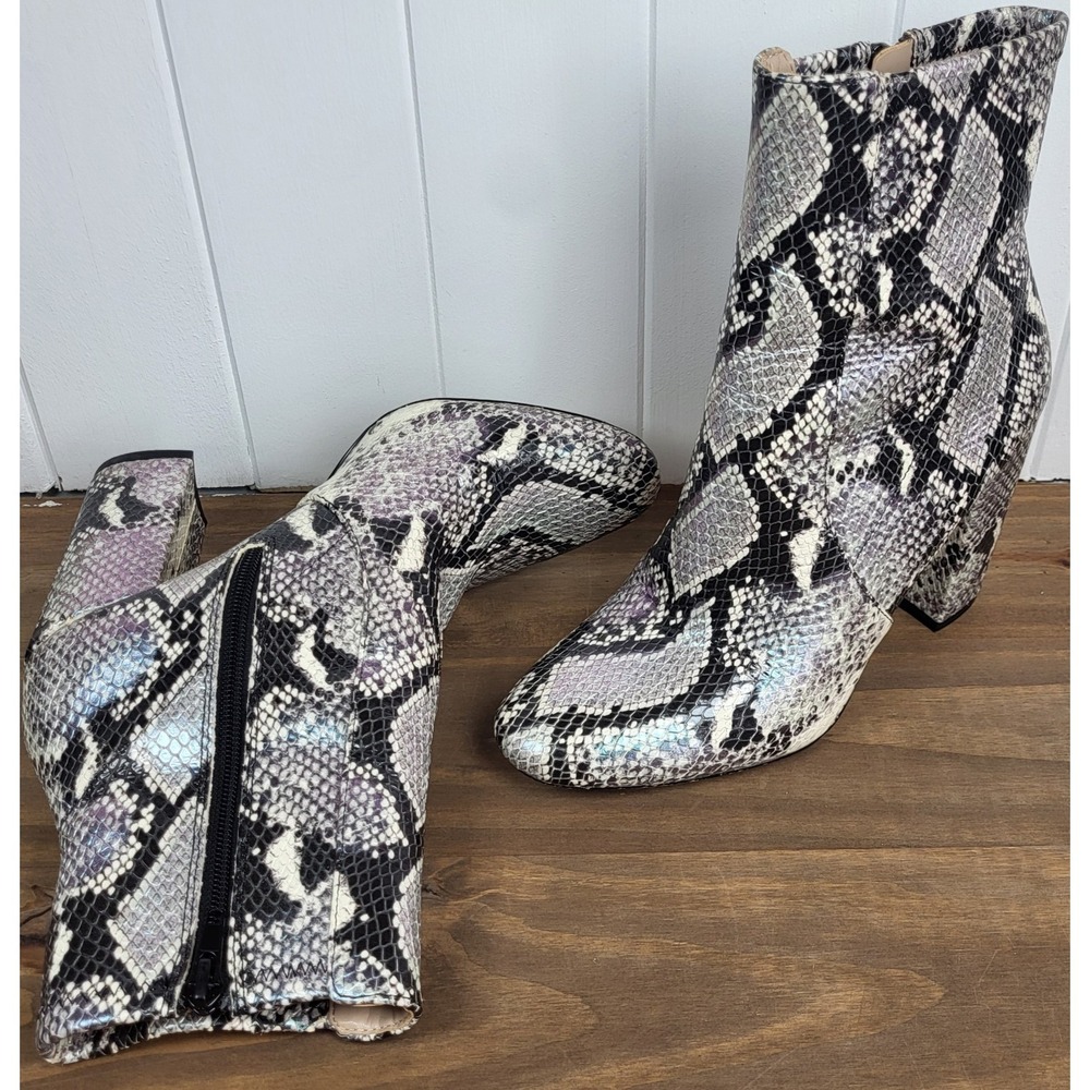 Aldo Women Sz 7 Multicolor Faux Snake Print Block Heel Zipper Closure Ankle Boot
